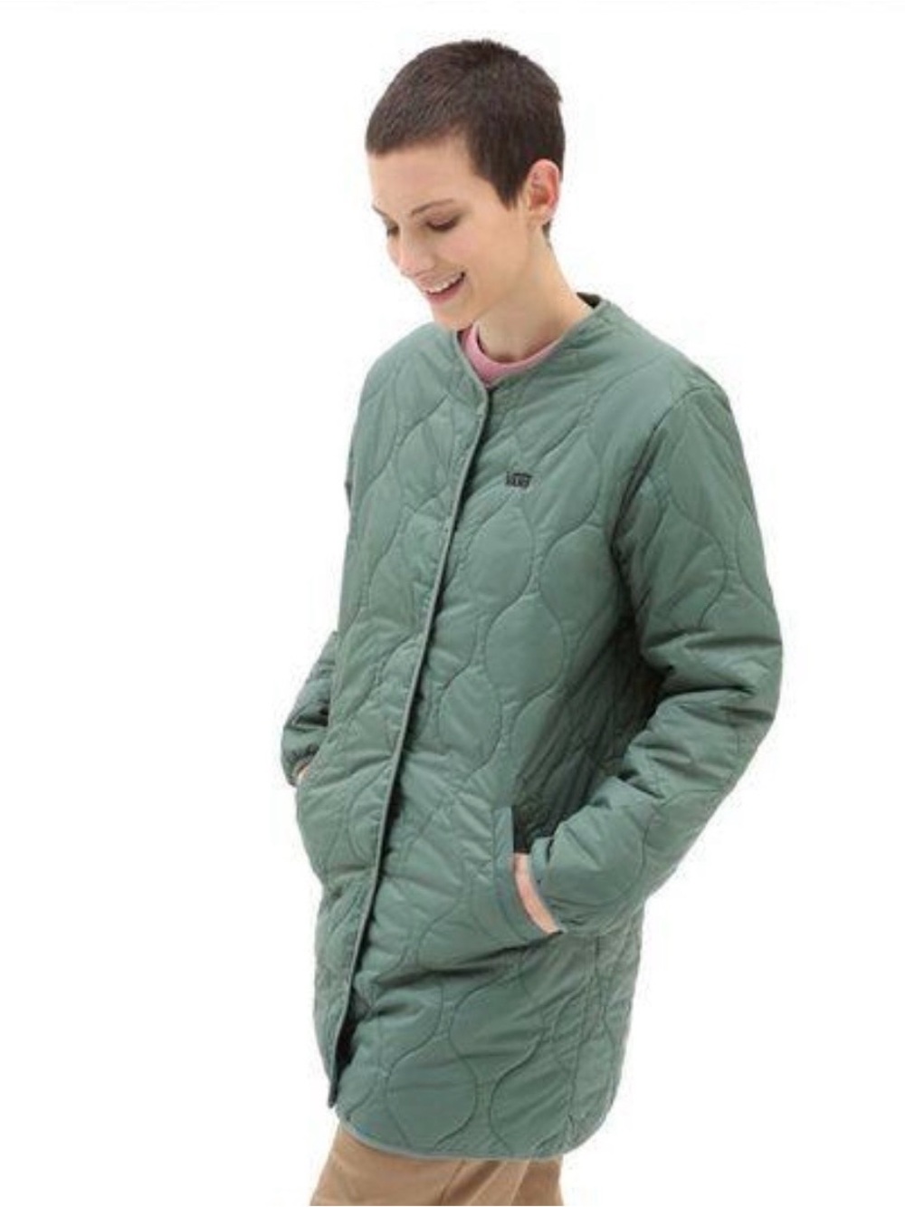 Vans Long Reversible Quilted Button-Up Jacket — Green/Dark Teal